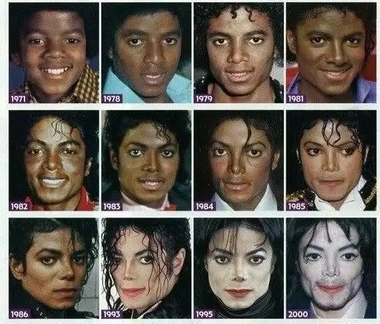Evolution of Michael Jackson's face over the years. The year 2009 is the last photo